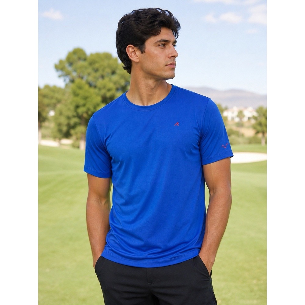Redvanly Men's Blue Crew Neck Short Sleeve Stretch Logo T-Shirt Size L